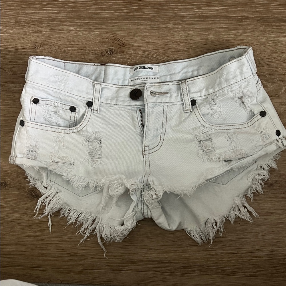 One Teaspoon White Frayed Jean Shorts